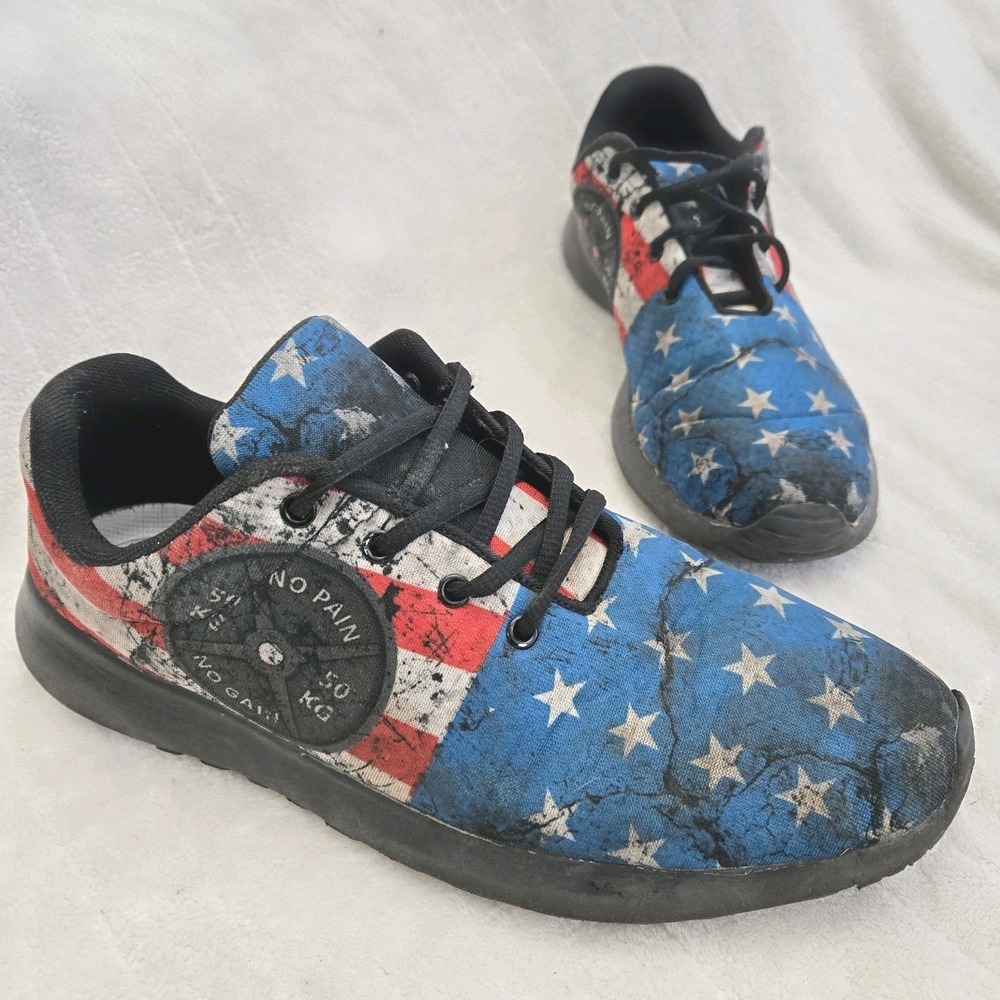 Raad Men's Sneakers No Pain No Gain American Flag Shoes Sz 11 Holiday Festival